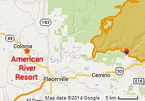 Location of American River Resort and the King Fire