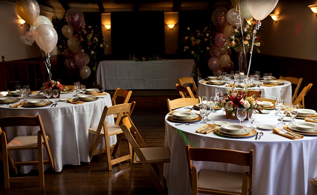 Indoor wedding reception at American River Resort